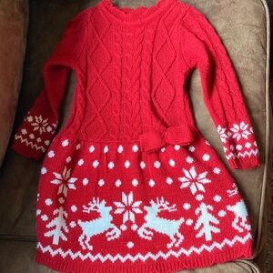 Red Reindeer Knit Dress for Kids Christmas Holiday